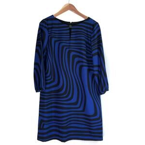 Tahari Arthur S. Levine cobalt and black wavy design shift dress keyhole size 8